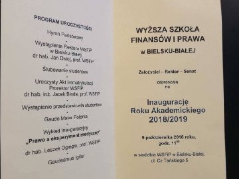 foto: INAUGURACJA ROKU AKADEMICKIEGO W WYŻSZEJ SZKOLE FINANSÓW I PRAWA