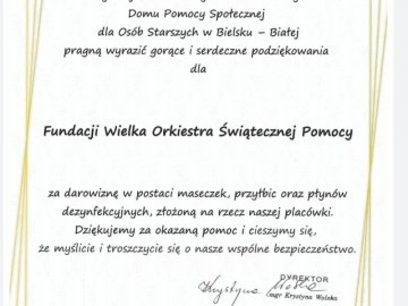 foto: PODZIĘKOWANIA DLA FUNDACJI WIELKA ORKIESTRA ŚWIĄTECZNEJ POMOCY